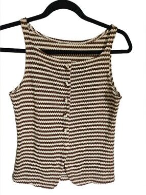 Striped Brown and Cream Knit Button Down Vest Tank Top